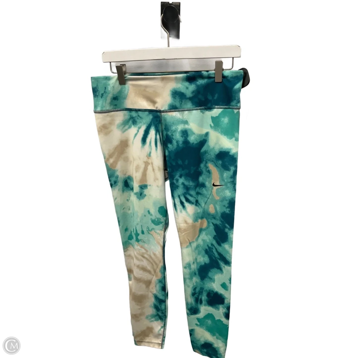 Athletic Leggings By Nike Apparel In Green & White, Size: L