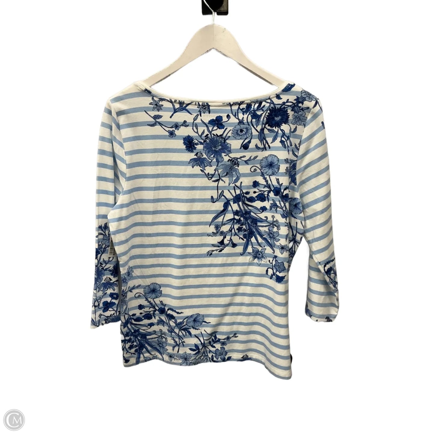 Top 3/4 Sleeve By Talbots In Blue & White, Size: L