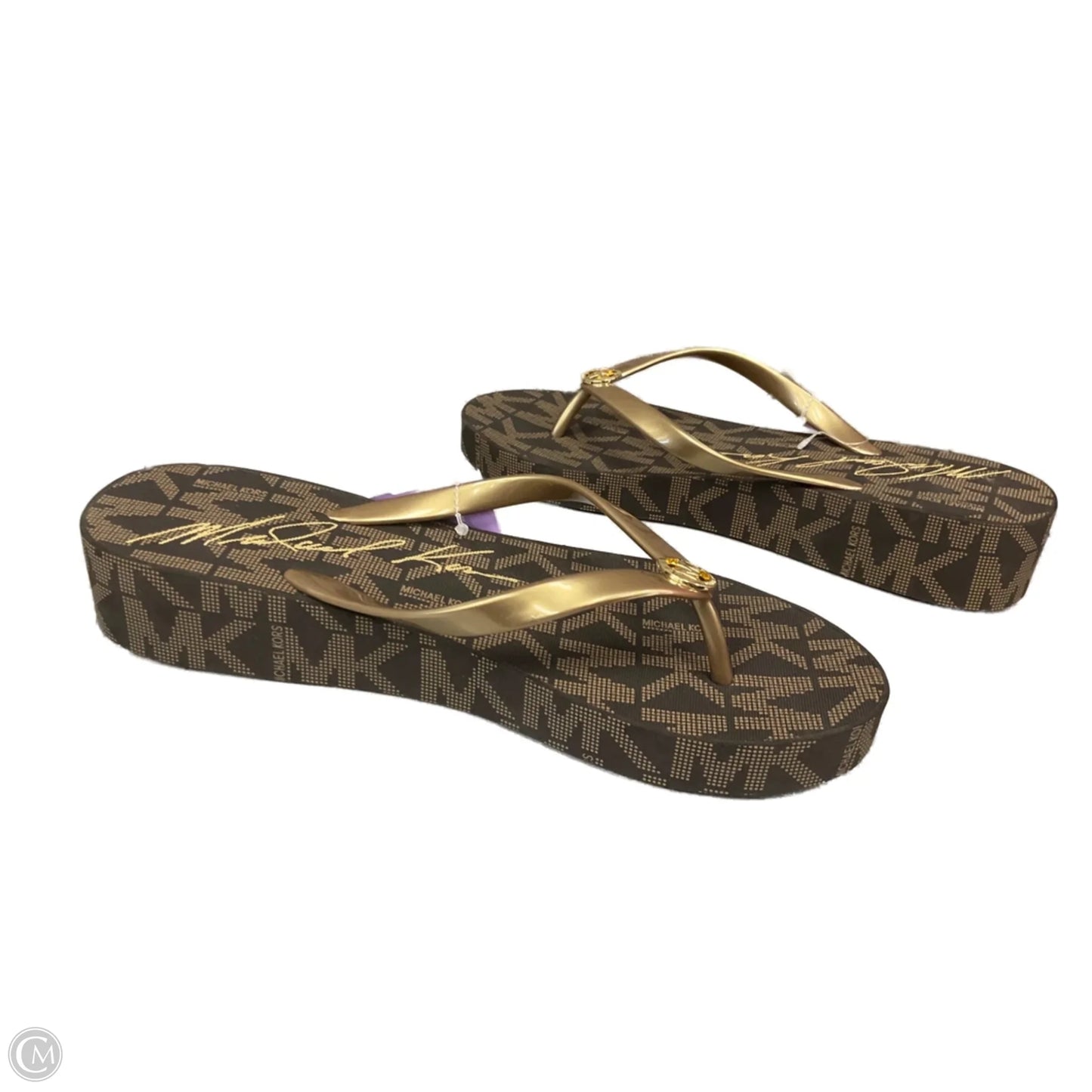 Sandals Flip Flops By Michael By Michael Kors In Gold, Size: 10