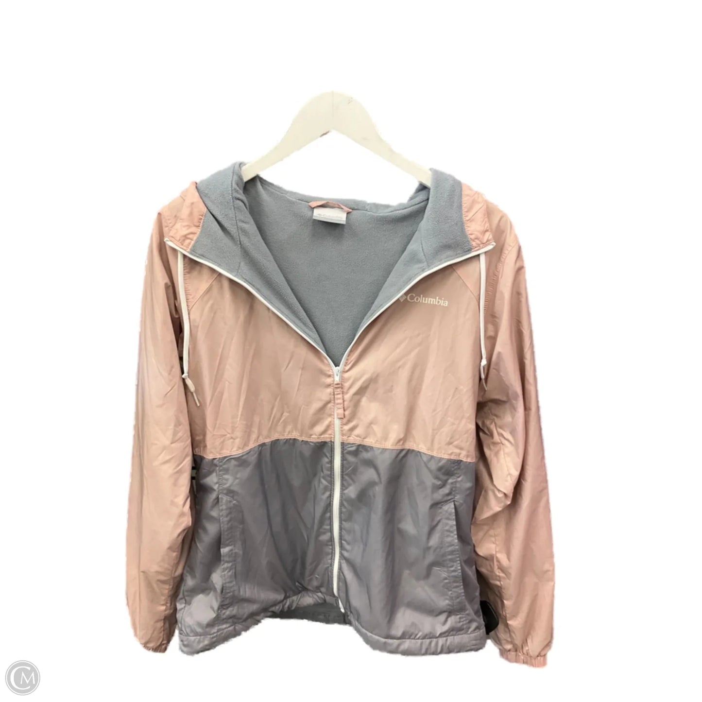 Jacket Windbreaker By Columbia In Grey & Pink, Size: S