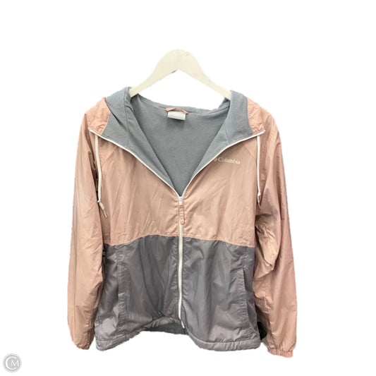 Jacket Windbreaker By Columbia In Grey & Pink, Size: S