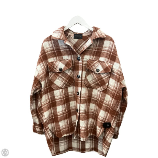 Jacket Shirt By Timing In Brown & Cream, Size: M