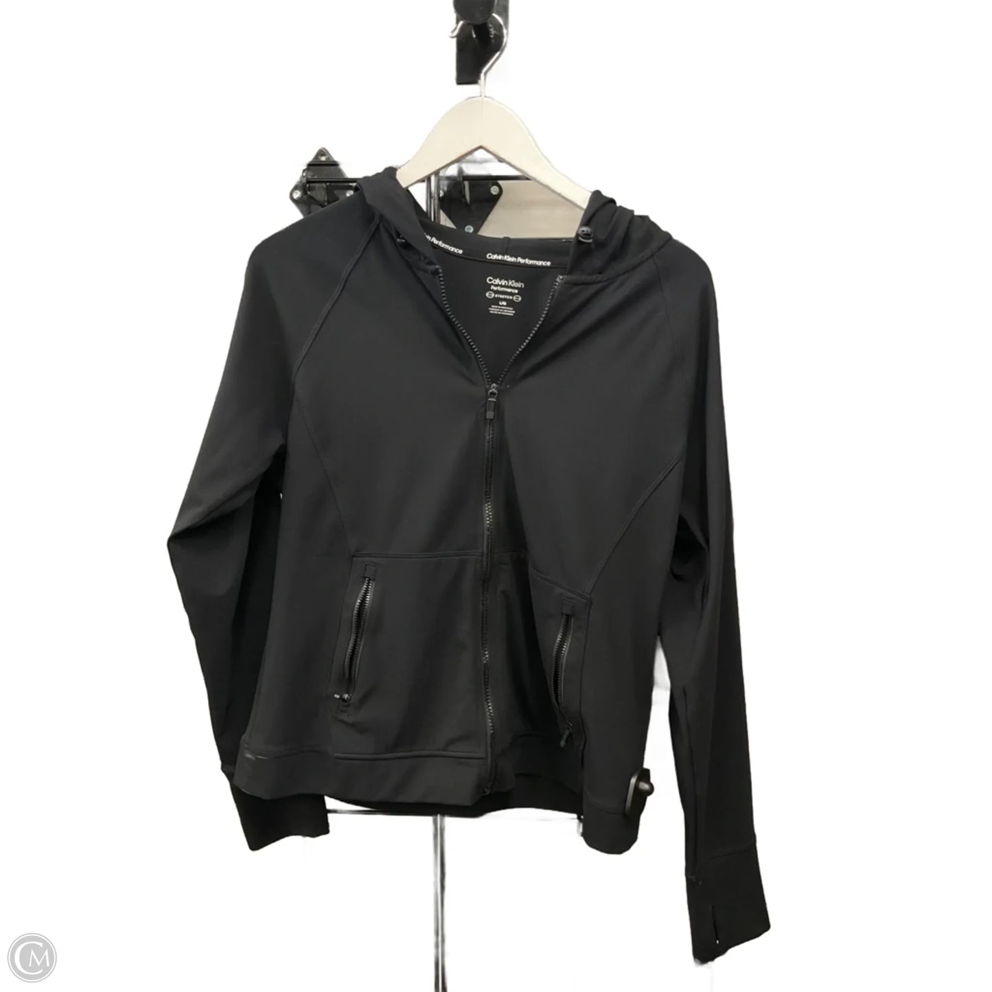 Athletic Sweatshirt Hoodie By Calvin Klein In Black, Size: L