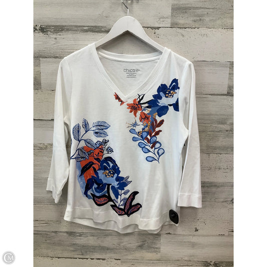Top 3/4 Sleeve By Chicos In White, Size: M