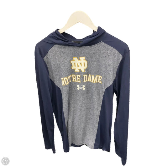 Athletic Top Long Sleeve Hoodie By Under Armour In Navy, Size: M