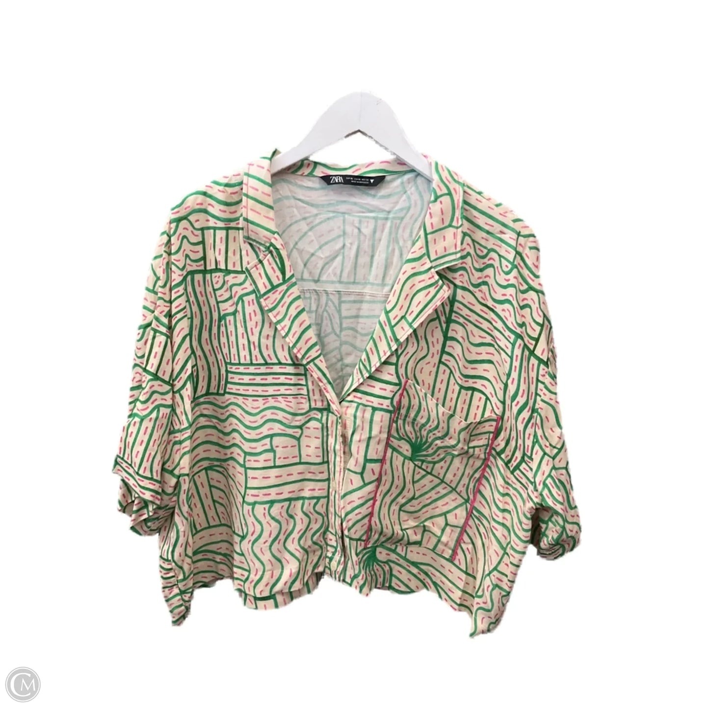 Top Short Sleeve By Zara In Green & Pink, Size: Xl