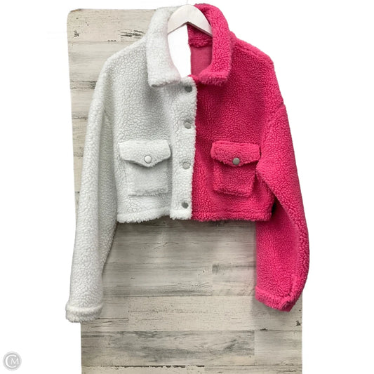 Jacket Fleece By Shein In Pink & White, Size: L