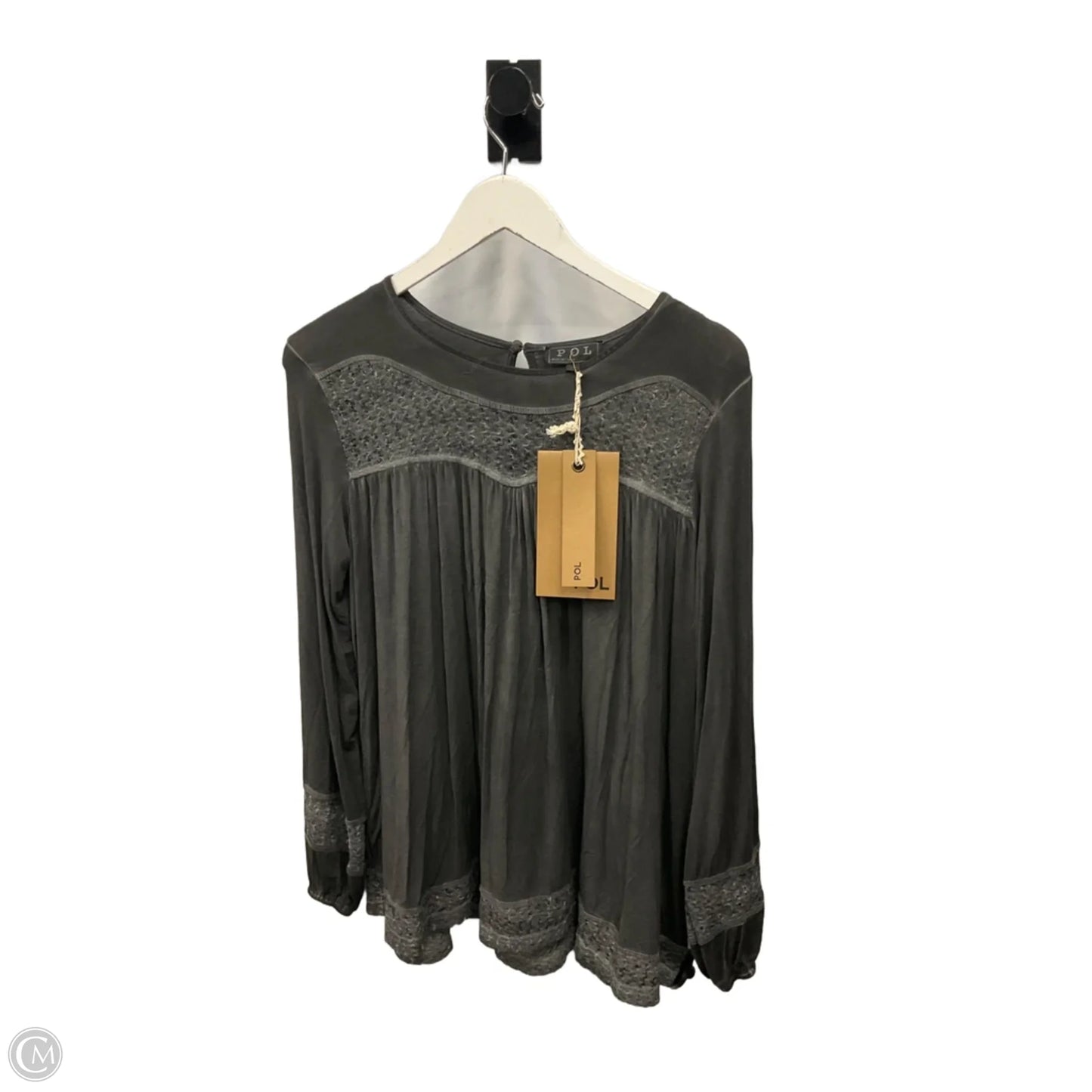 Top Long Sleeve By Pol In Grey, Size: S