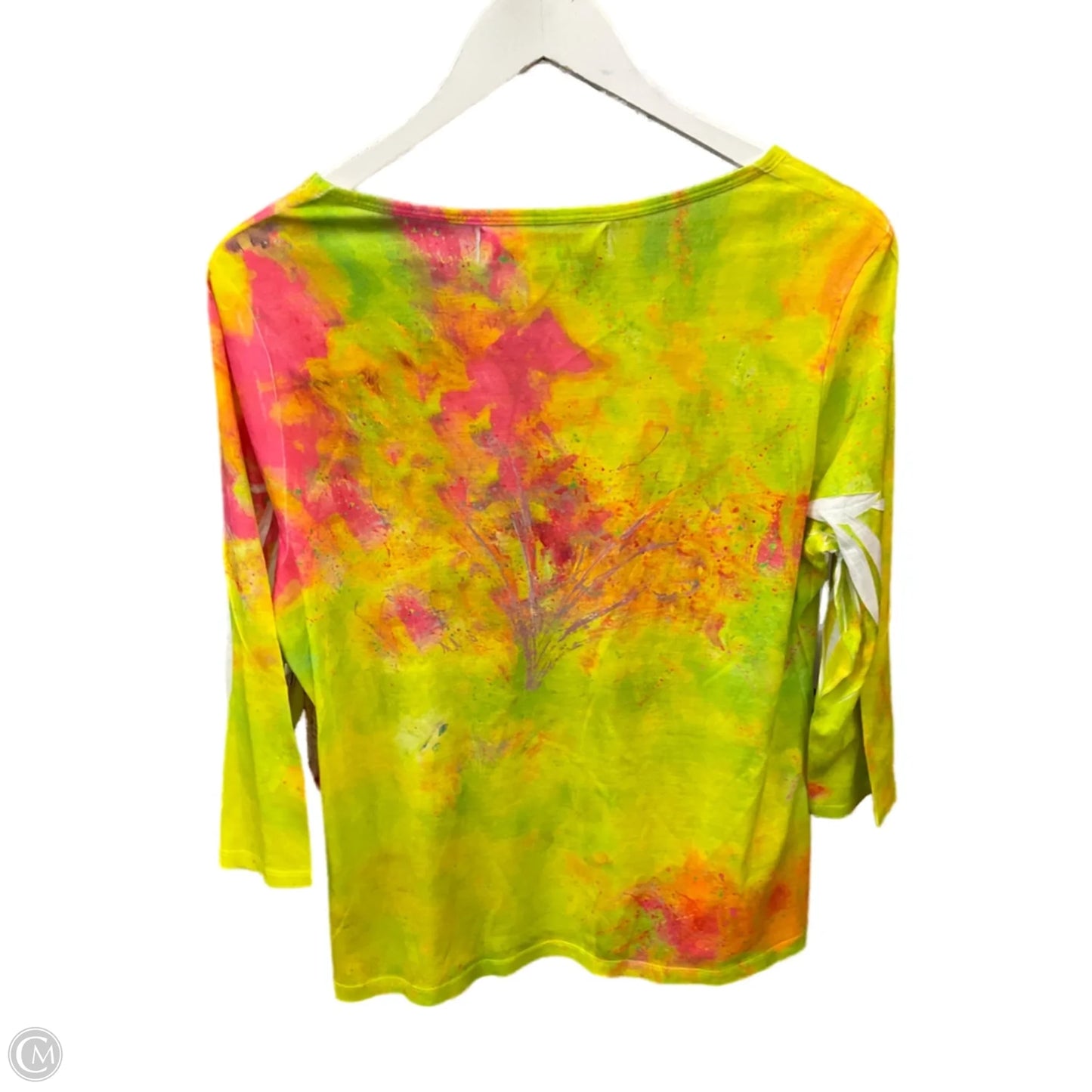 Top 3/4 Sleeve Basic By Leoma Lovegrove In Pink & Yellow, Size: L