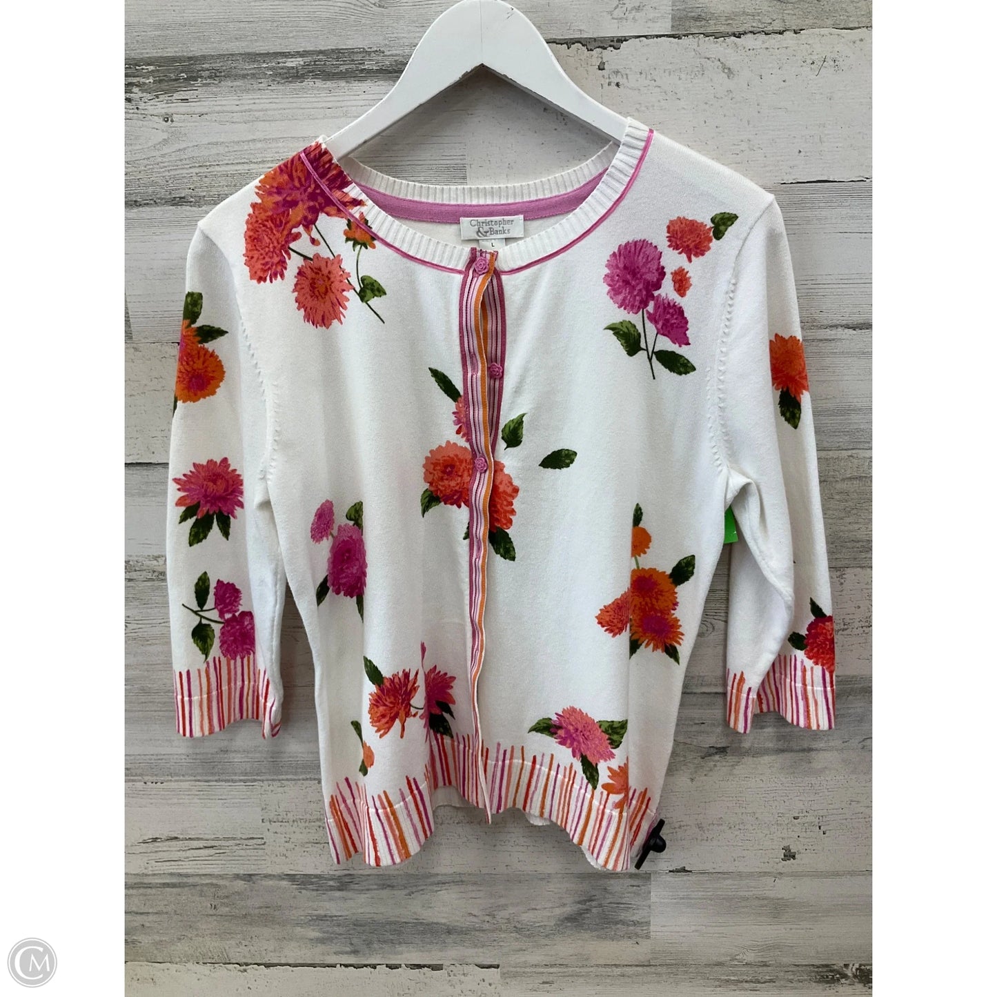 Cardigan By Christopher And Banks In Pink & White, Size: L
