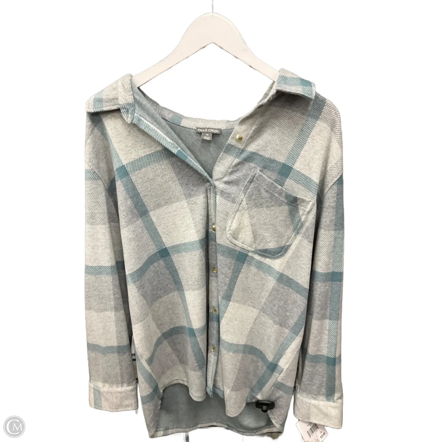 Top Long Sleeve By Falls Creek In Green & Grey, Size: 1x