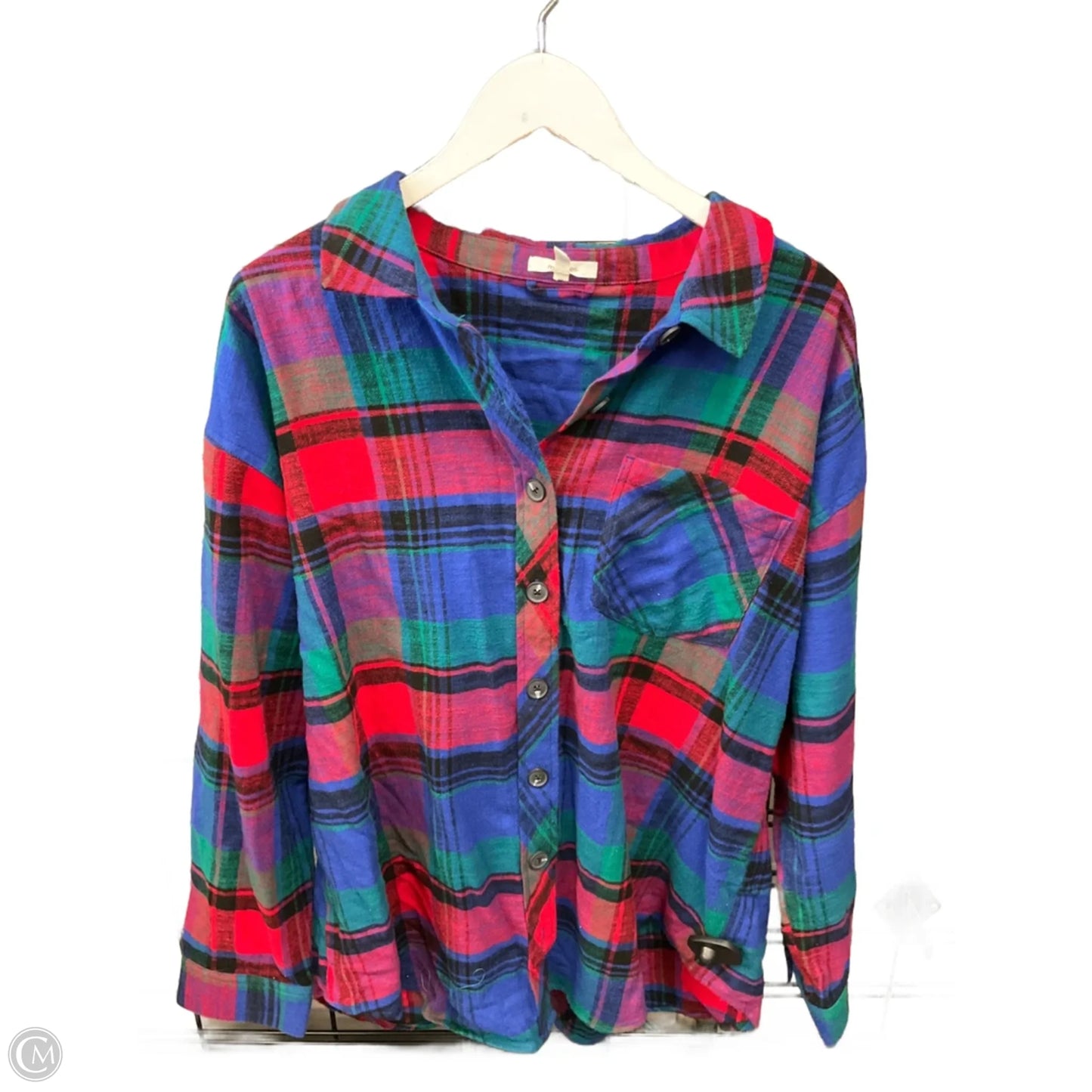 Top Long Sleeve By Maurices In Blue & Red, Size: 1x