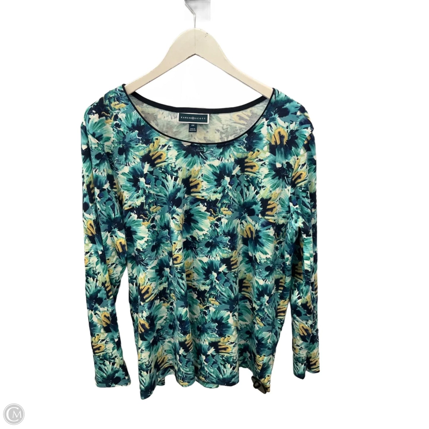 Top Long Sleeve By Karen Scott In Aqua, Size: 1x