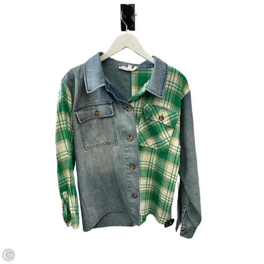 Jacket Shirt By Steve Madden In Blue & Green, Size: M
