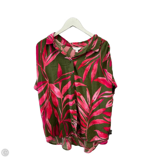 Top Short Sleeve By Time And Tru In Green & Pink, Size: 3x