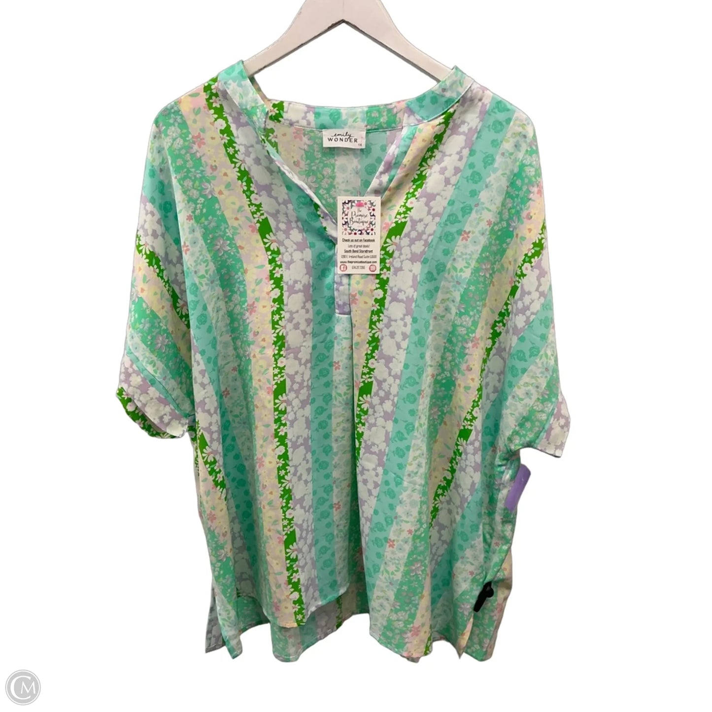 Top Short Sleeve By Emily Wonder In Floral Print, Size: 1x