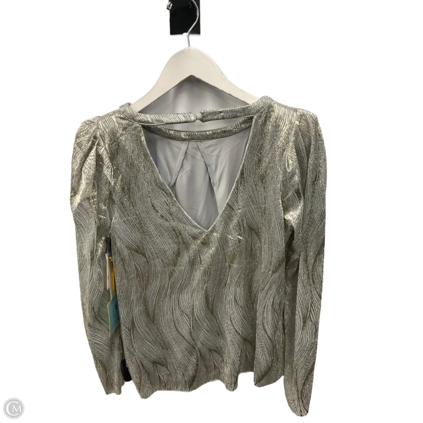 Blouse Long Sleeve By Cece In Gold & Grey, Size: S