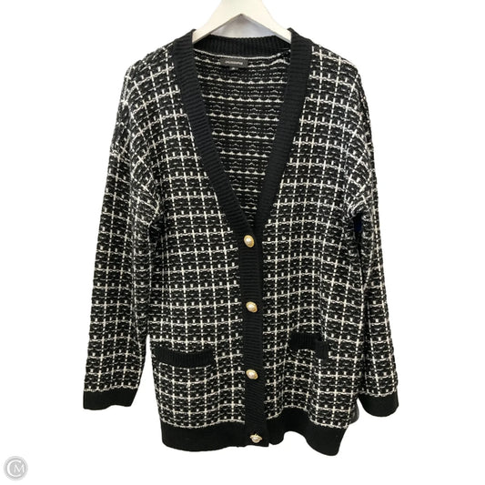 Sweater Cardigan By Calligraphie In Black & White, Size: Xl