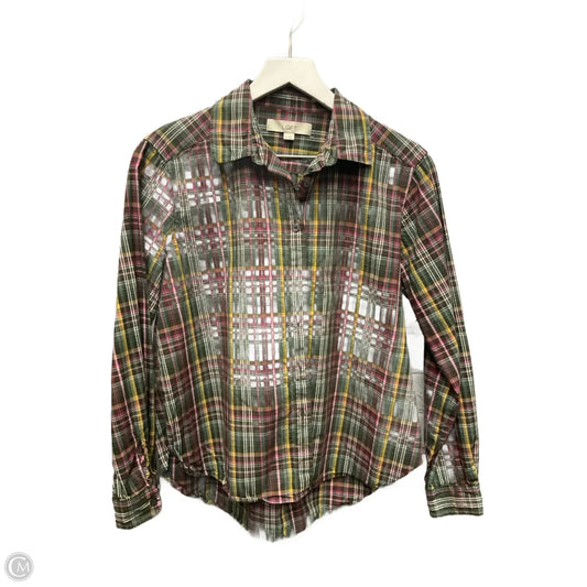 Top Long Sleeve By Loft In Plaid Pattern, Size: S