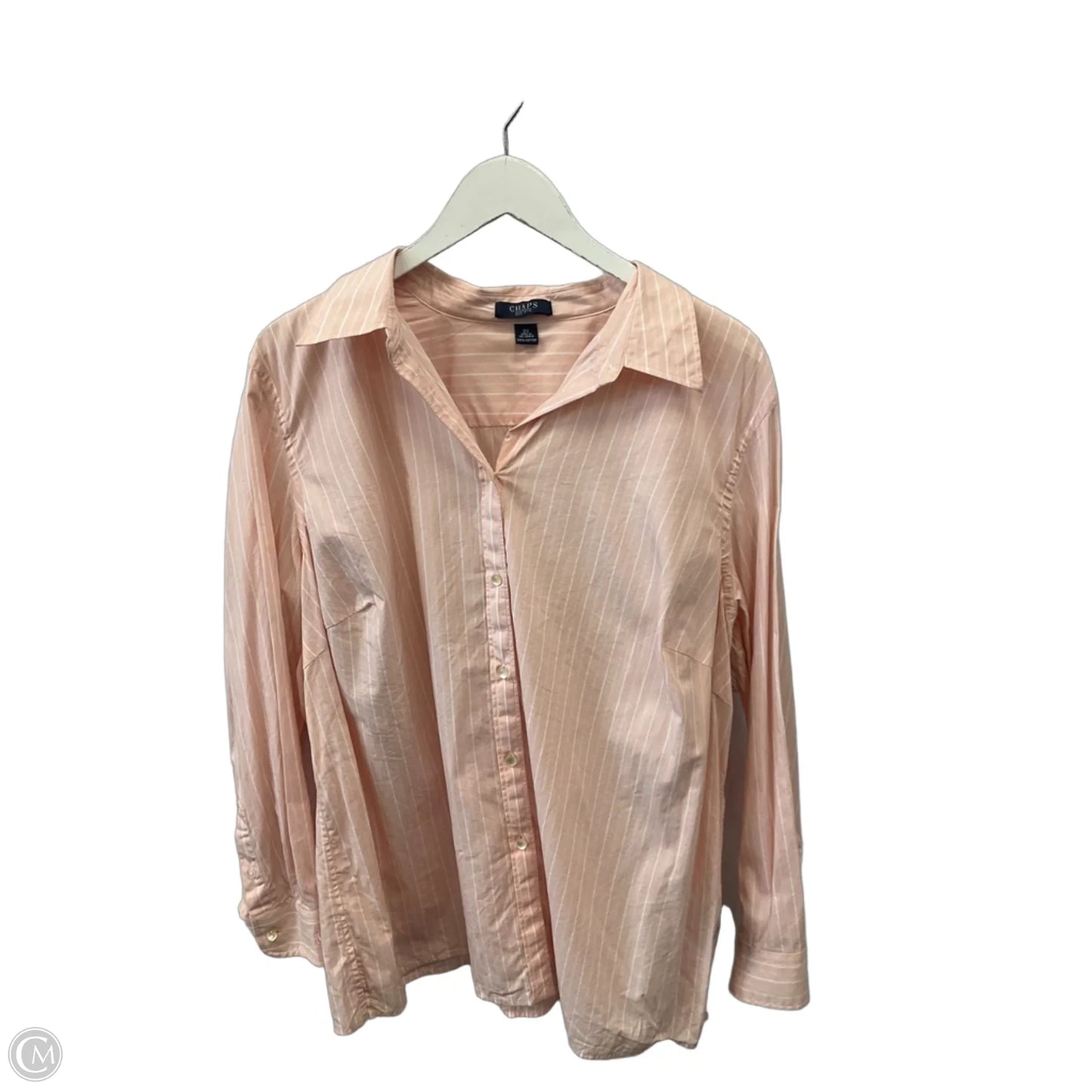 Top Long Sleeve By Chaps In Pink & White, Size: 2x