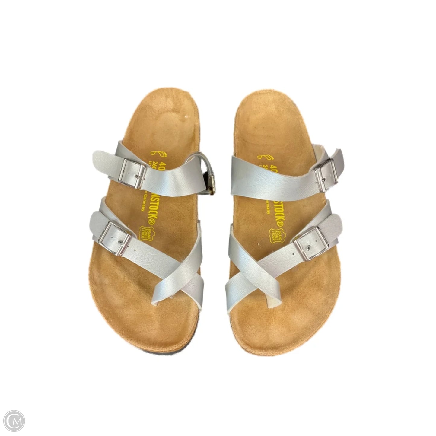 Sandals Flats By Birkenstock In Silver, Size: 9