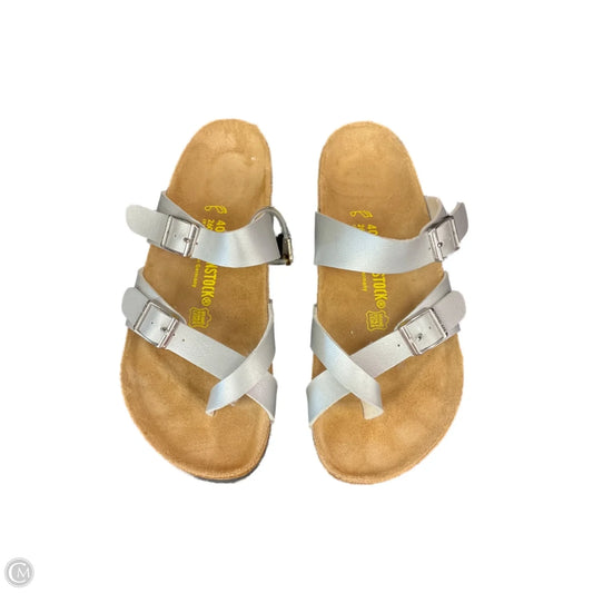 Sandals Flats By Birkenstock In Silver, Size: 9