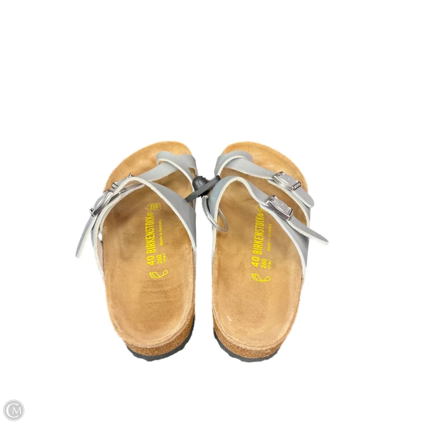 Sandals Flats By Birkenstock In Silver, Size: 9