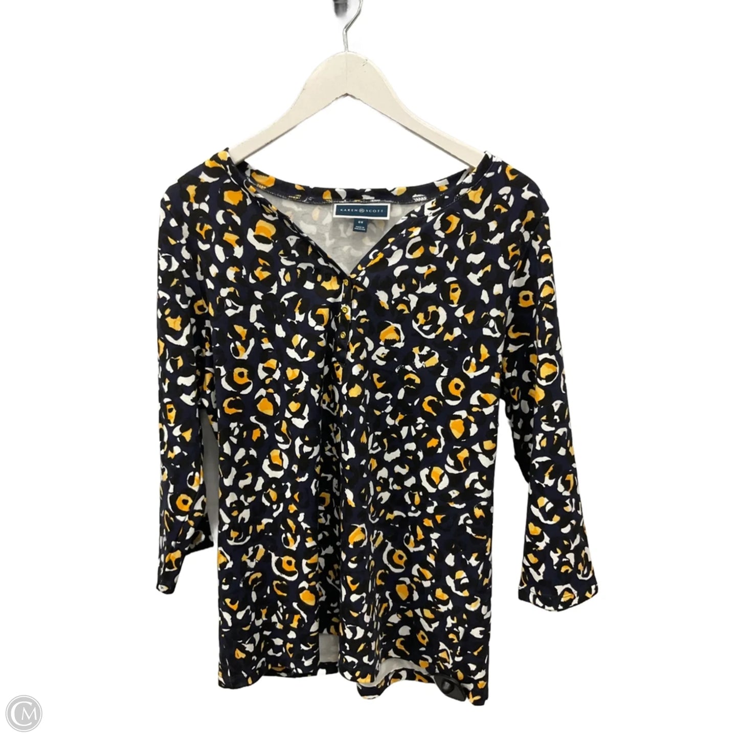 Top 3/4 Sleeve Basic By Karen Scott In Black & Blue, Size: Xl