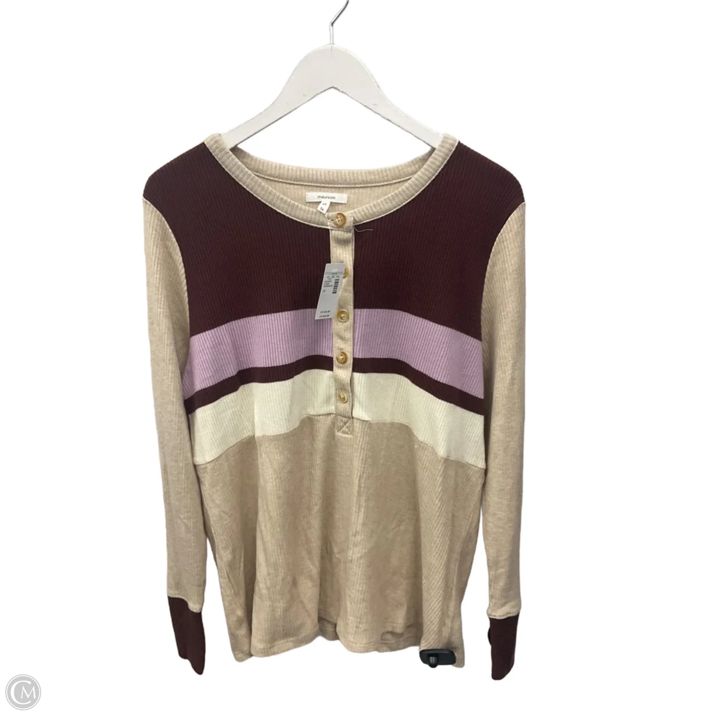 Top Long Sleeve Basic By Maurices In Tan, Size: 1x
