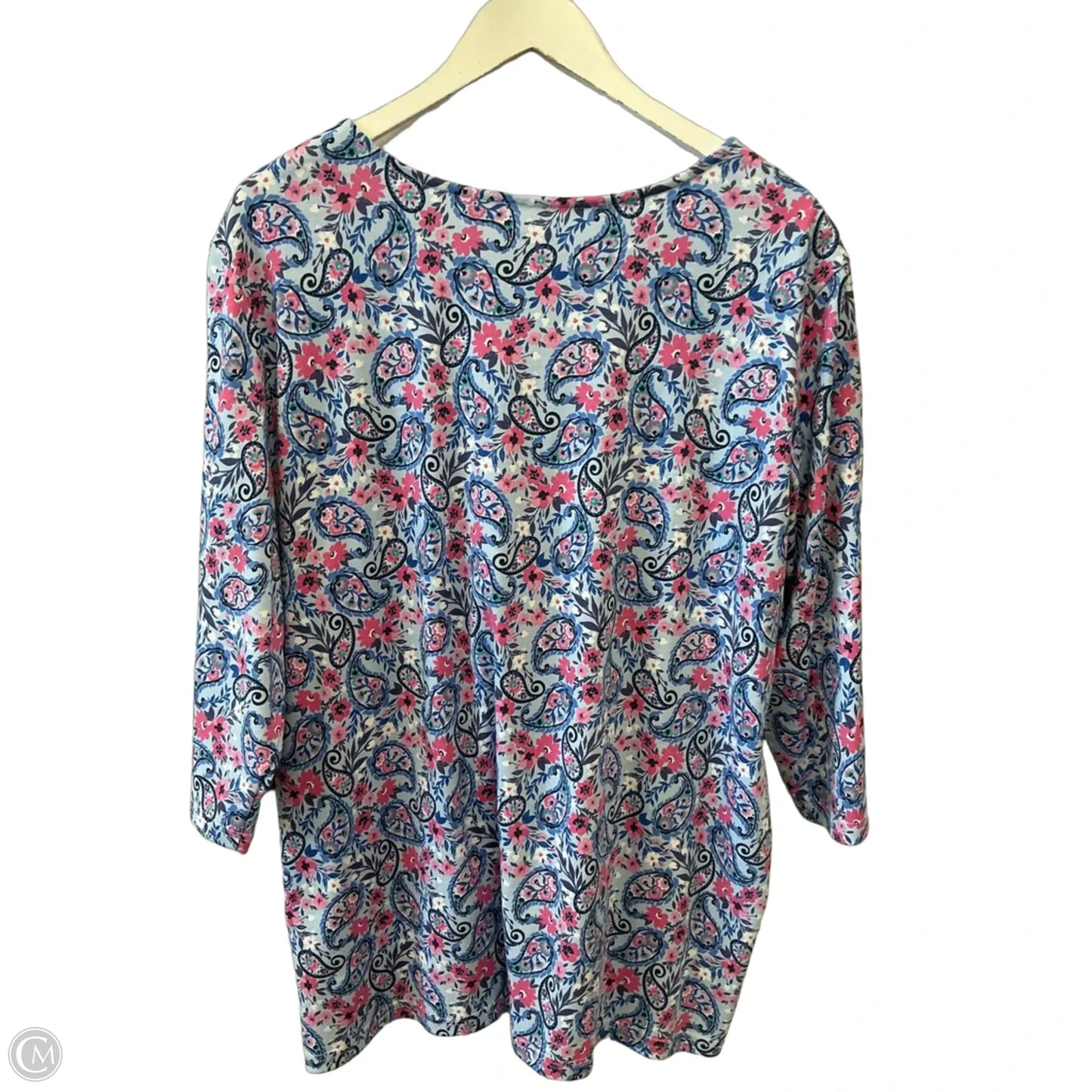 Top 3/4 Sleeve Basic By Blair In Blue & Pink, Size: 2x