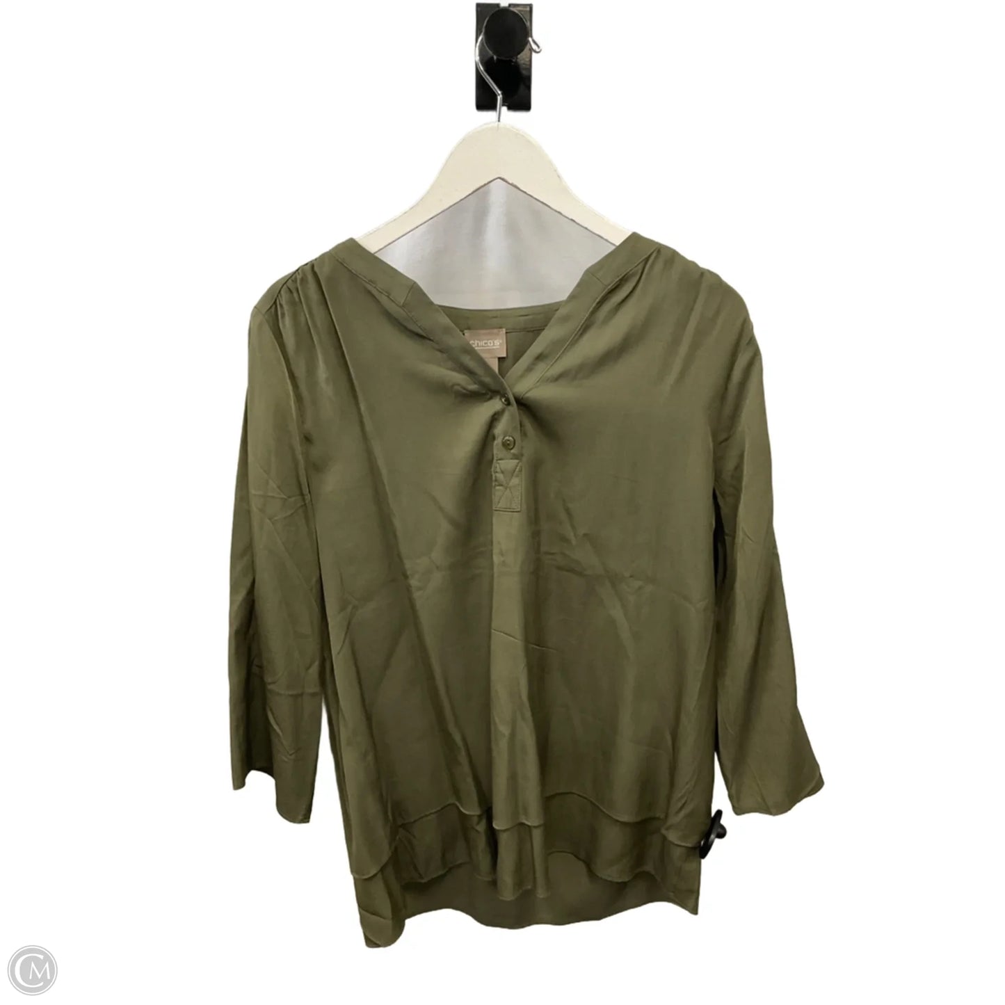 Top 3/4 Sleeve By Chicos In Green, Size: M