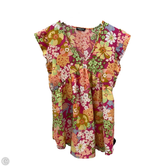 Top Short Sleeve By Heimish Usa In Pink & Yellow, Size: M