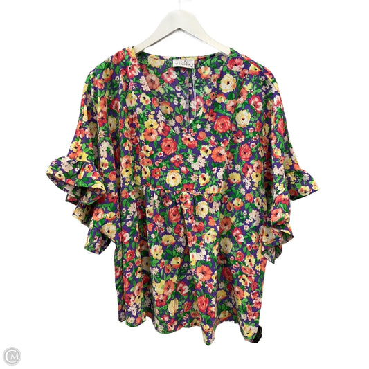 Top Short Sleeve By Emily Wonder In Purple & Yellow, Size: M