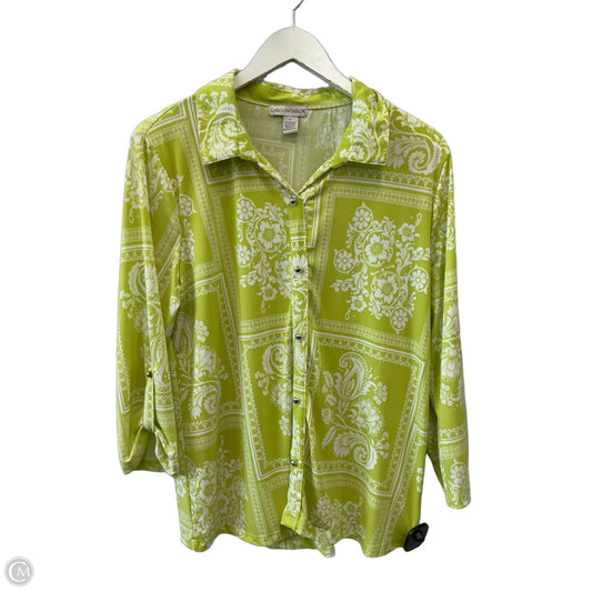 Top 3/4 Sleeve By Carolyn Taylor In Green & White, Size: L