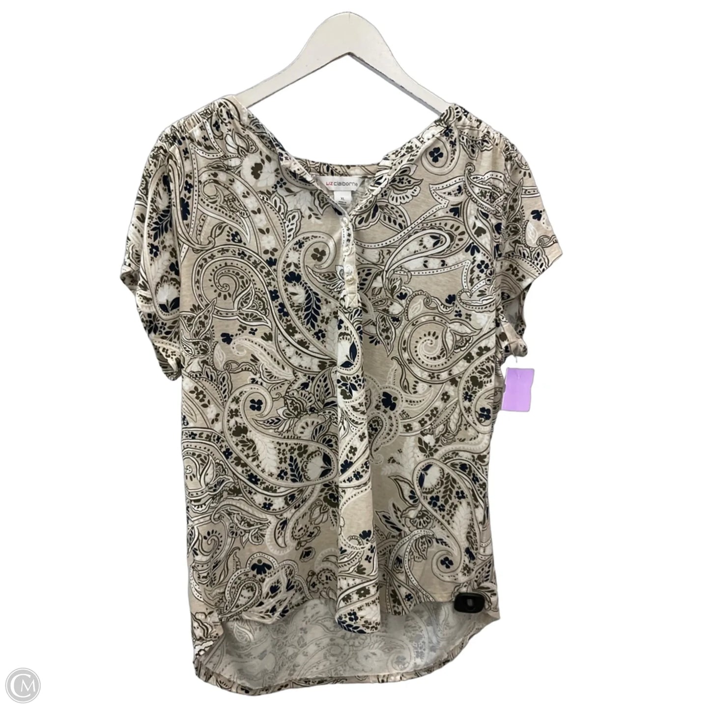 Top Short Sleeve By Liz Claiborne In Cream & Green, Size: Xl