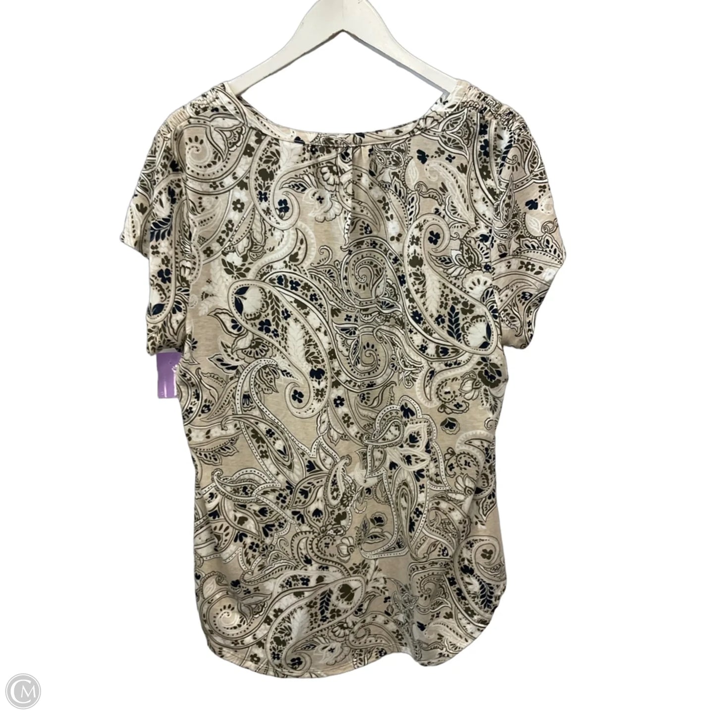 Top Short Sleeve By Liz Claiborne In Cream & Green, Size: Xl