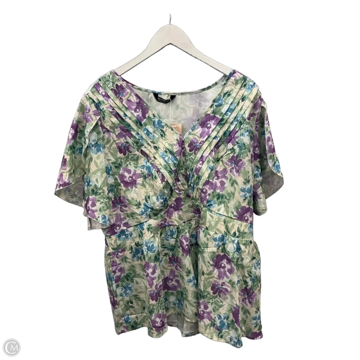 Top Short Sleeve By Bloomchic In Green & Purple, Size: 1x