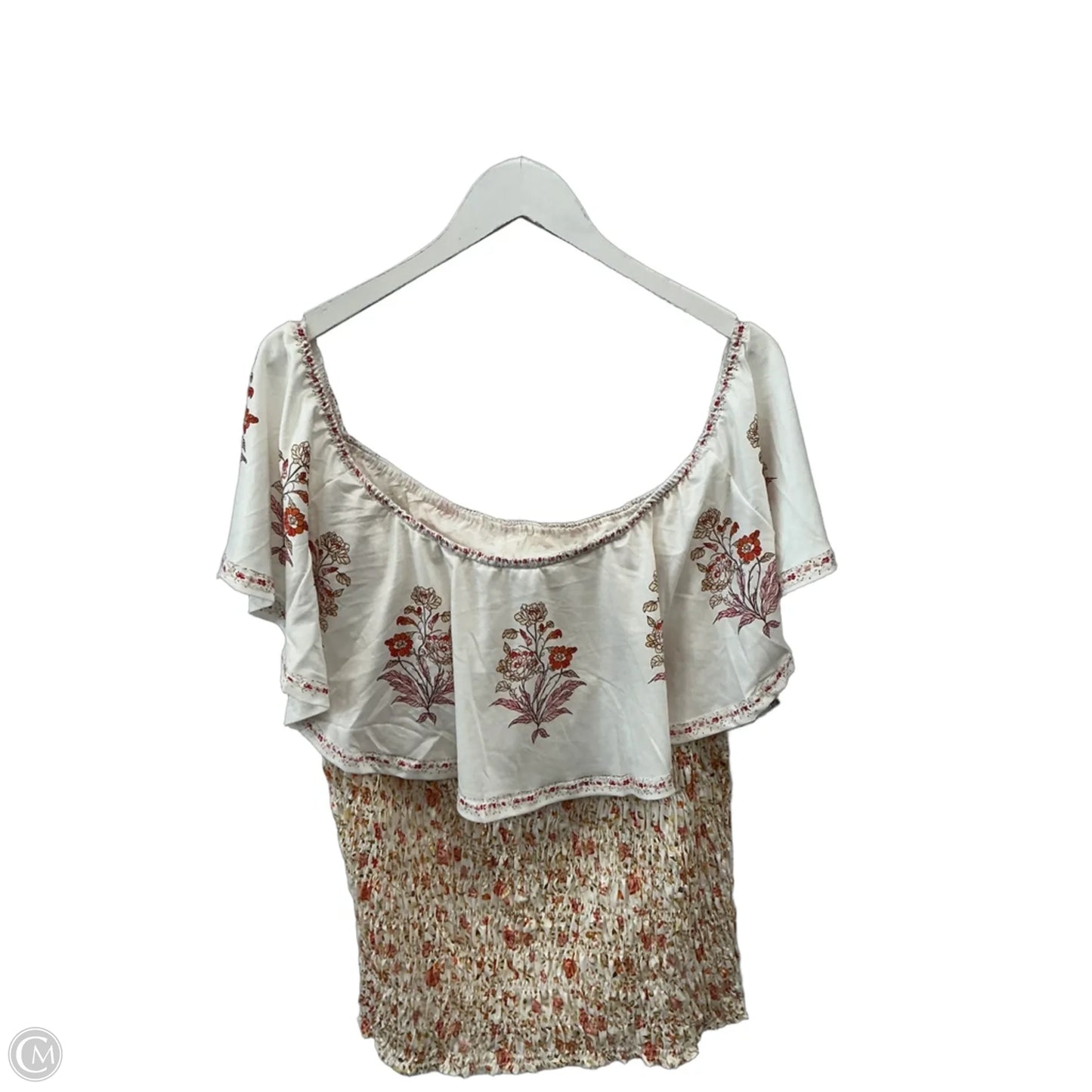 Top Short Sleeve By Bloomchic In Cream & Orange, Size: 1x