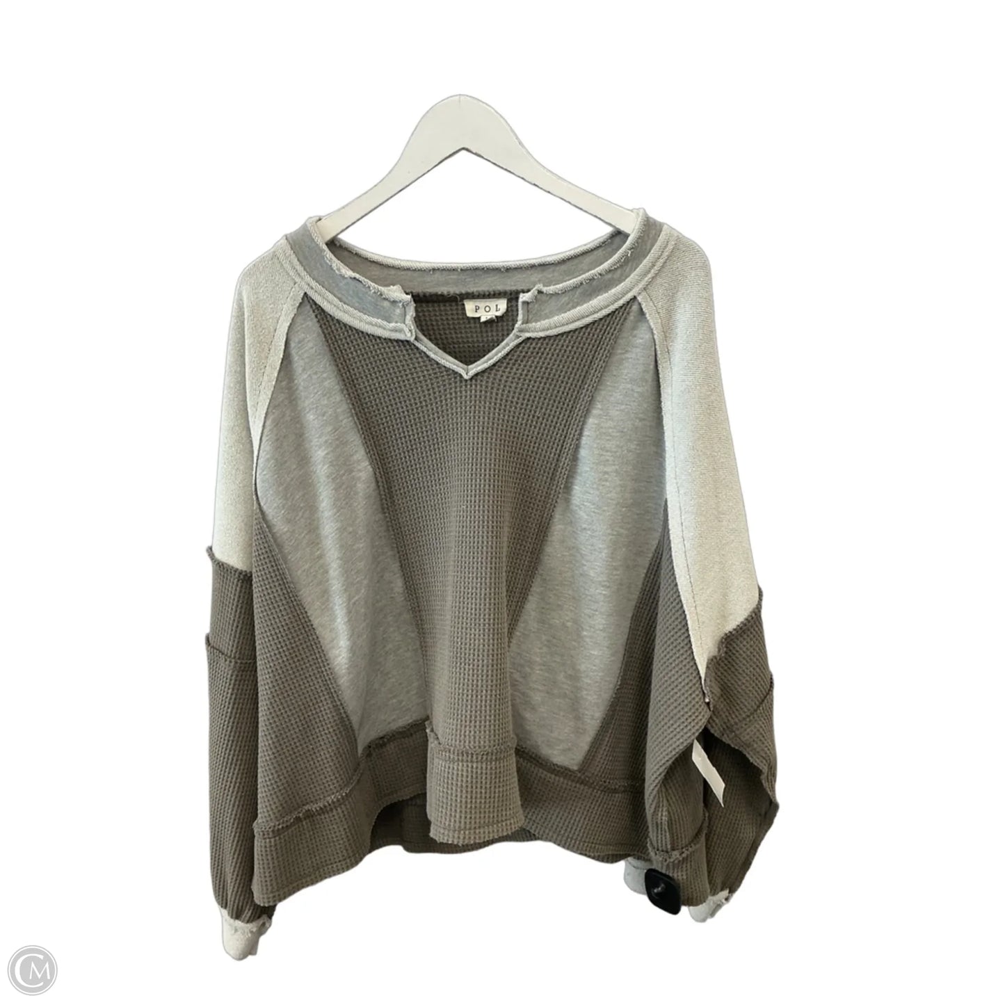 Top Long Sleeve By Pol In Green & Grey, Size: L