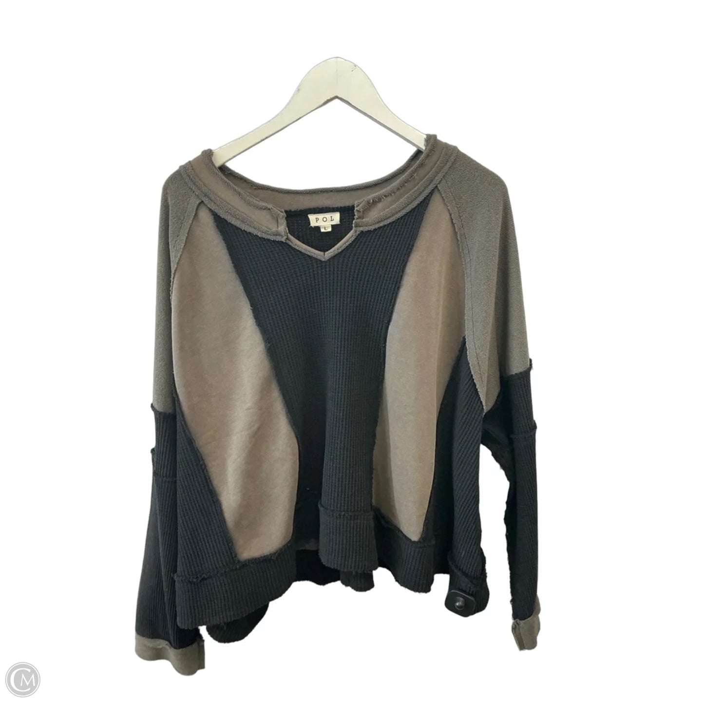 Top Long Sleeve By Pol In Black & Tan, Size: L