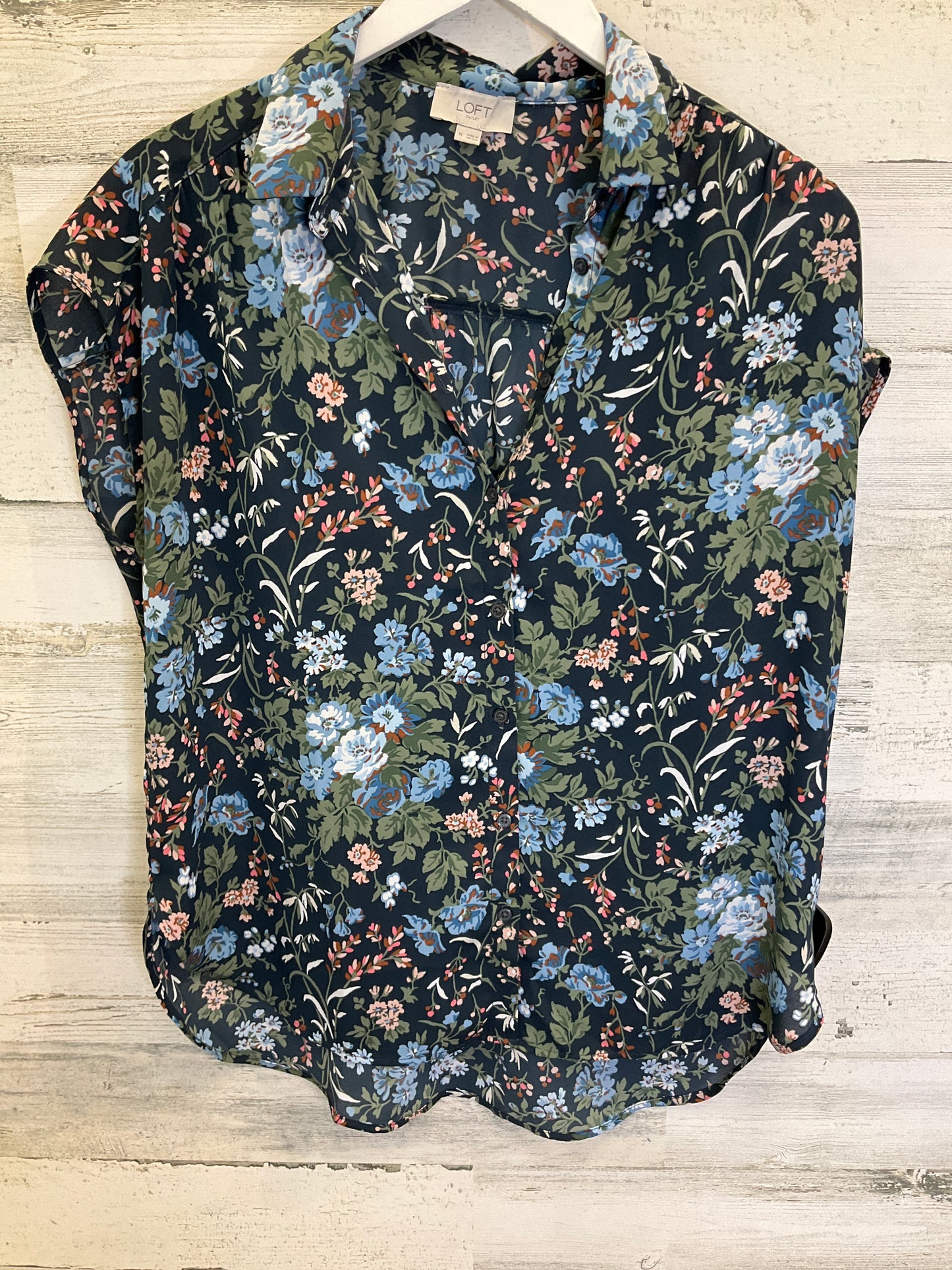 Floral Print Top Short Sleeve Loft, Size M