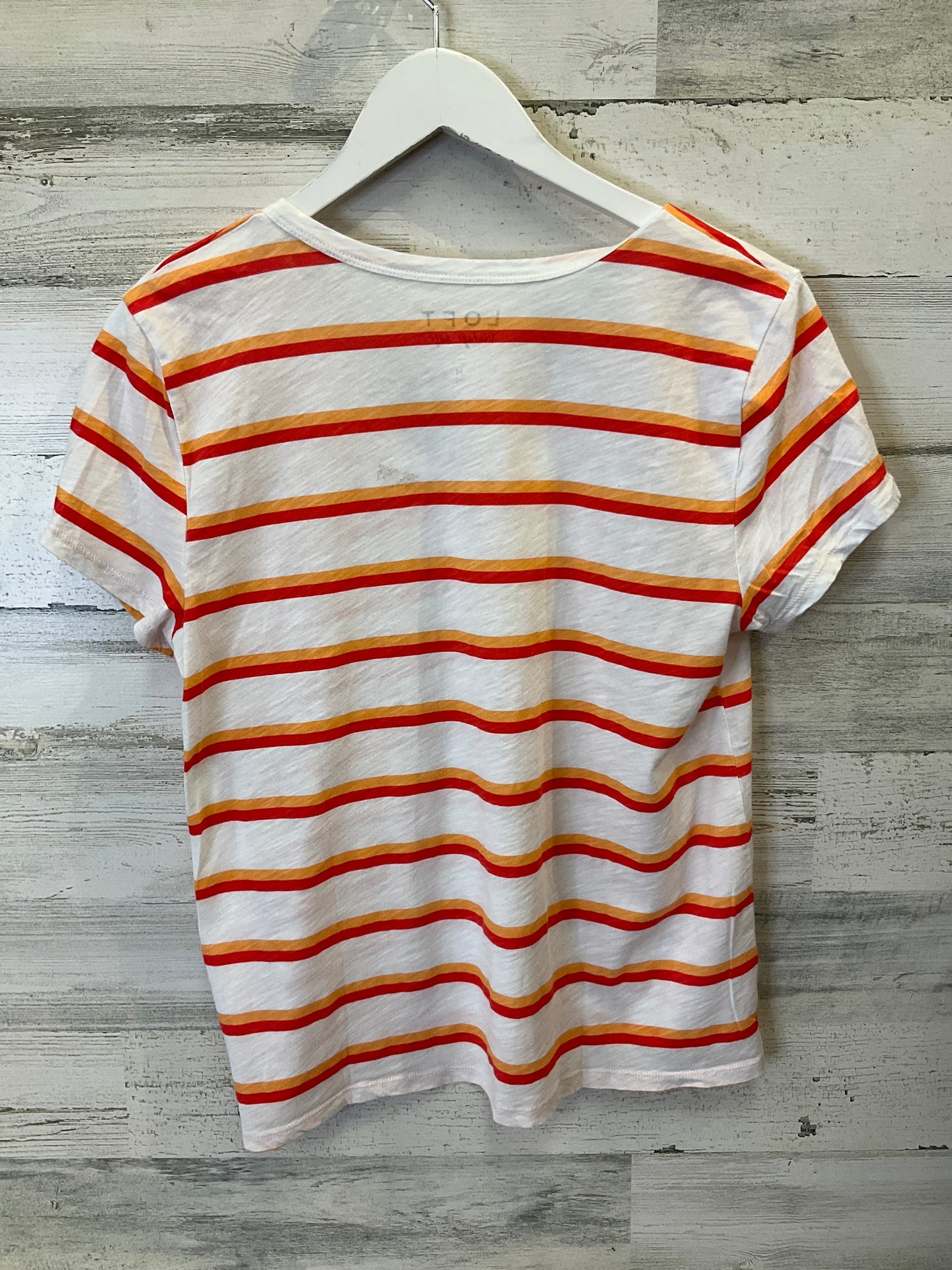 Orange & White Top Short Sleeve Loft, Size M