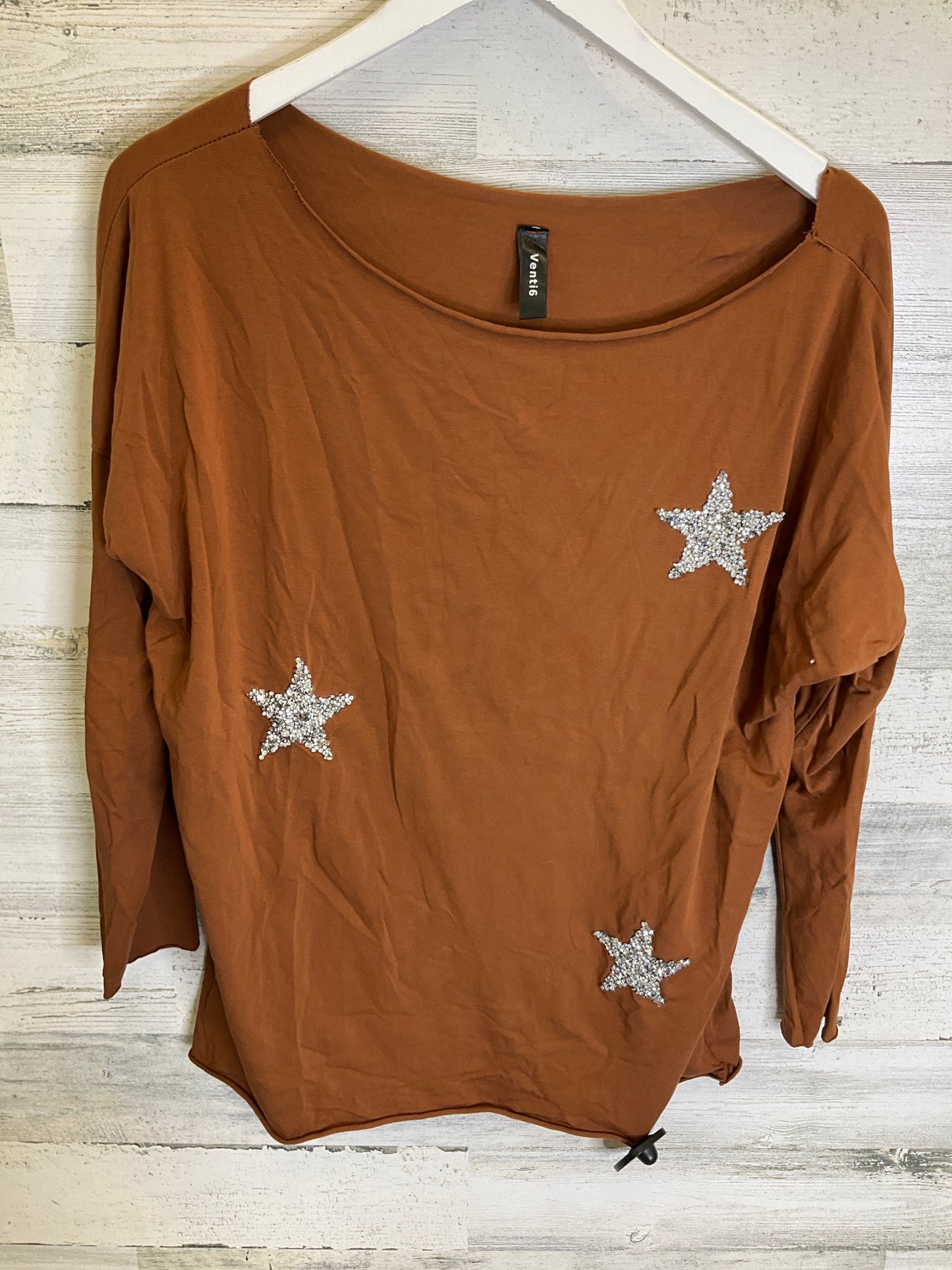 Brown Top Long Sleeve Clothes Mentor, Size L