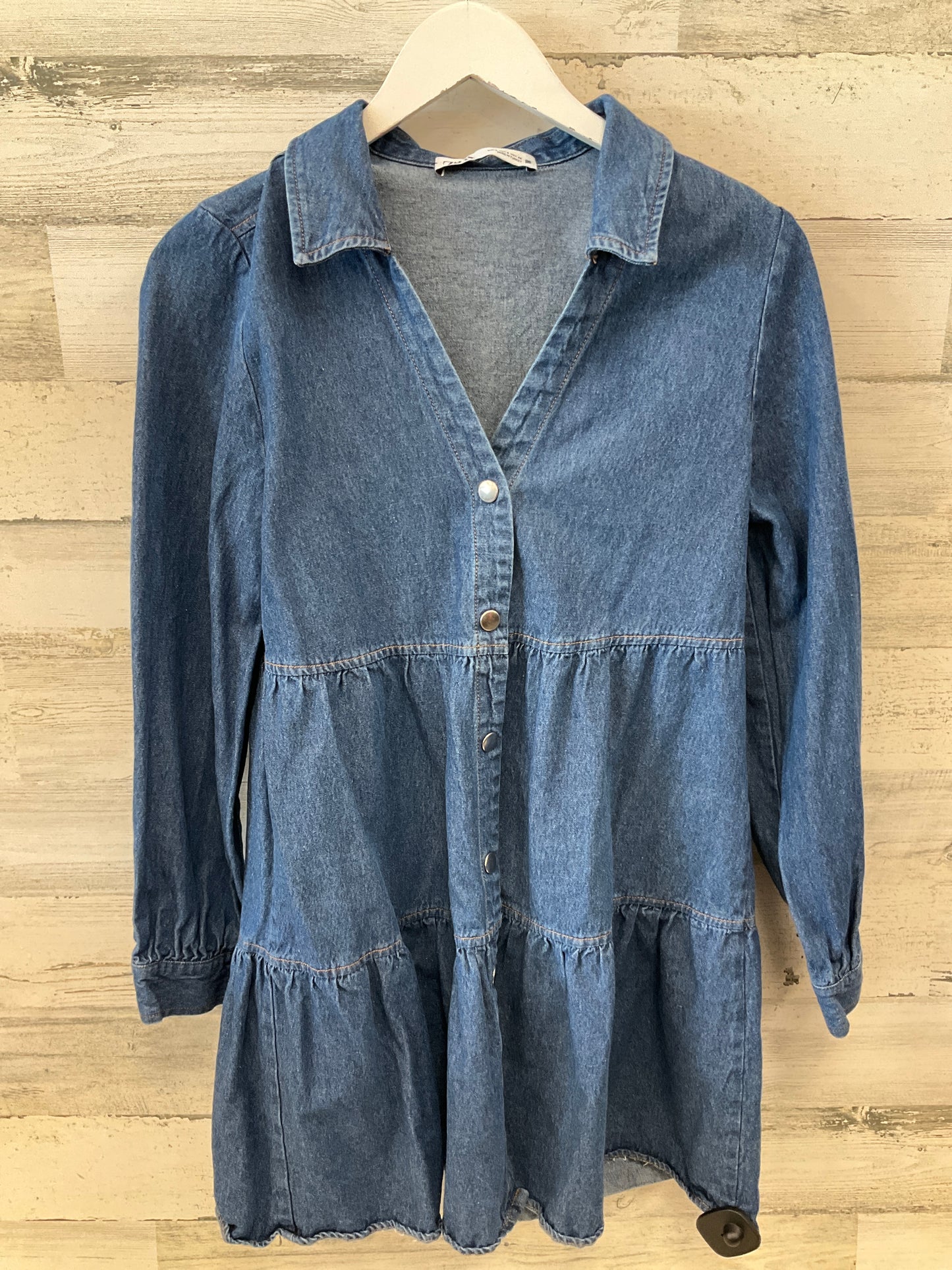 Tunic Long Sleeve By Zara In Blue Denim, Size: S