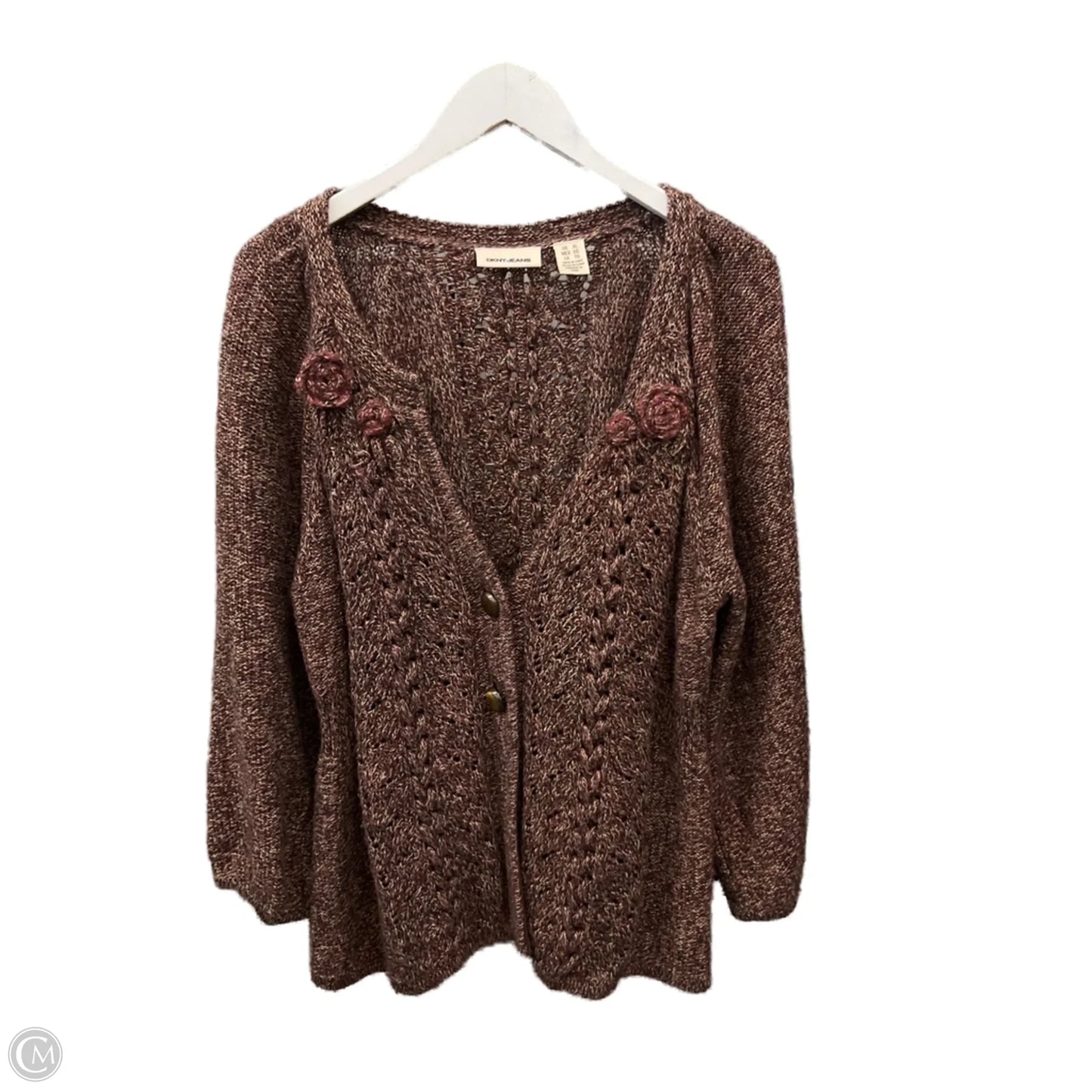 Sweater Cardigan By Dkny In Maroon, Size: Xl
