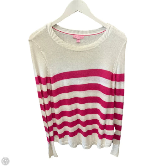Top Long Sleeve Designer By Lilly Pulitzer In Pink & White, Size: M