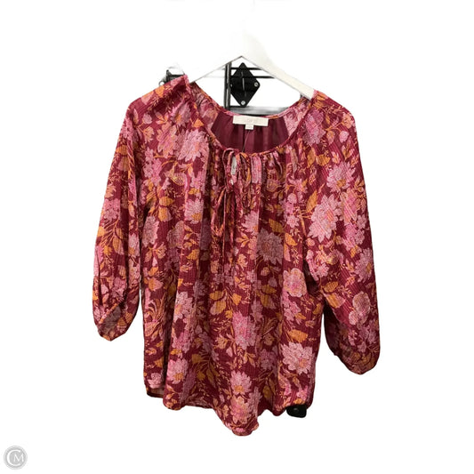 Top 3/4 Sleeve By Loft In Maroon, Size: M
