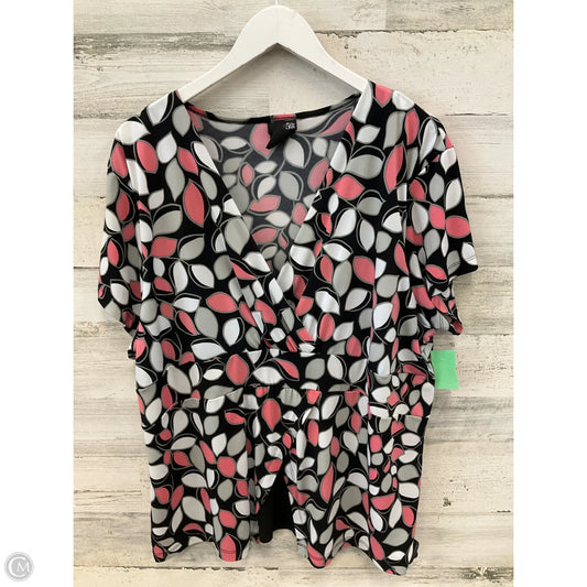 Blouse Short Sleeve By East 5th In Black & Pink, Size: 2x