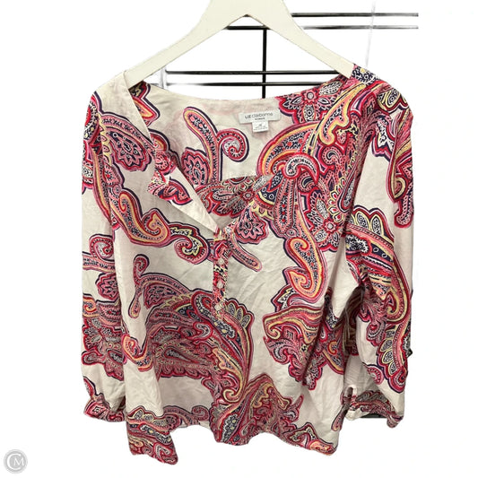 Top Long Sleeve By Liz Claiborne In Pink & White, Size: 3x