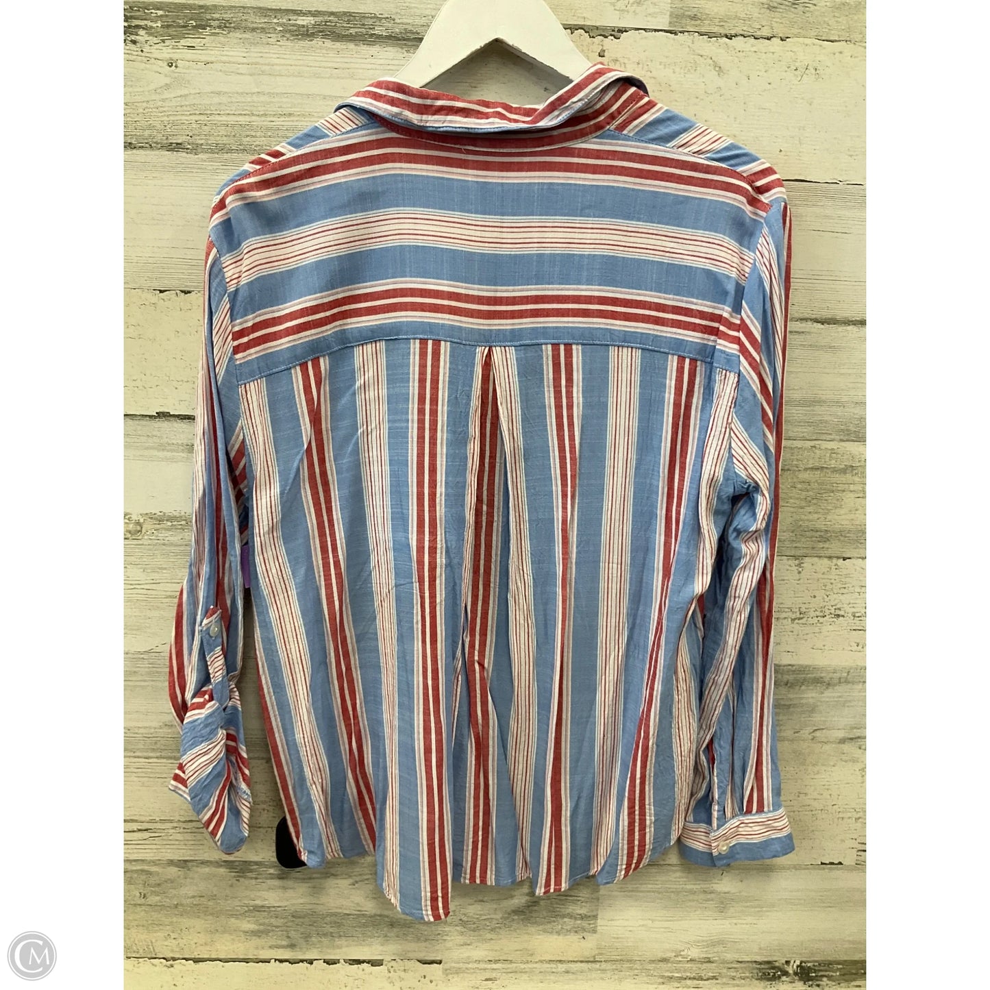 Top Long Sleeve By Jane And Delancey In Blue & Red & White, Size: L